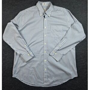 Peter Millar Mens White Navy Check Button Down Shirt Nanoluxe Wrinkle Free Sz XL